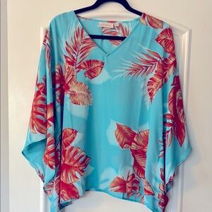 Tropical Print V-Neck Women's Top